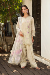 BrandsInn-3PC LAWN EMB PRINTED SHIRT WITH SILK PRINTED DUPATTA & PRINTED TROUSER-BI-044