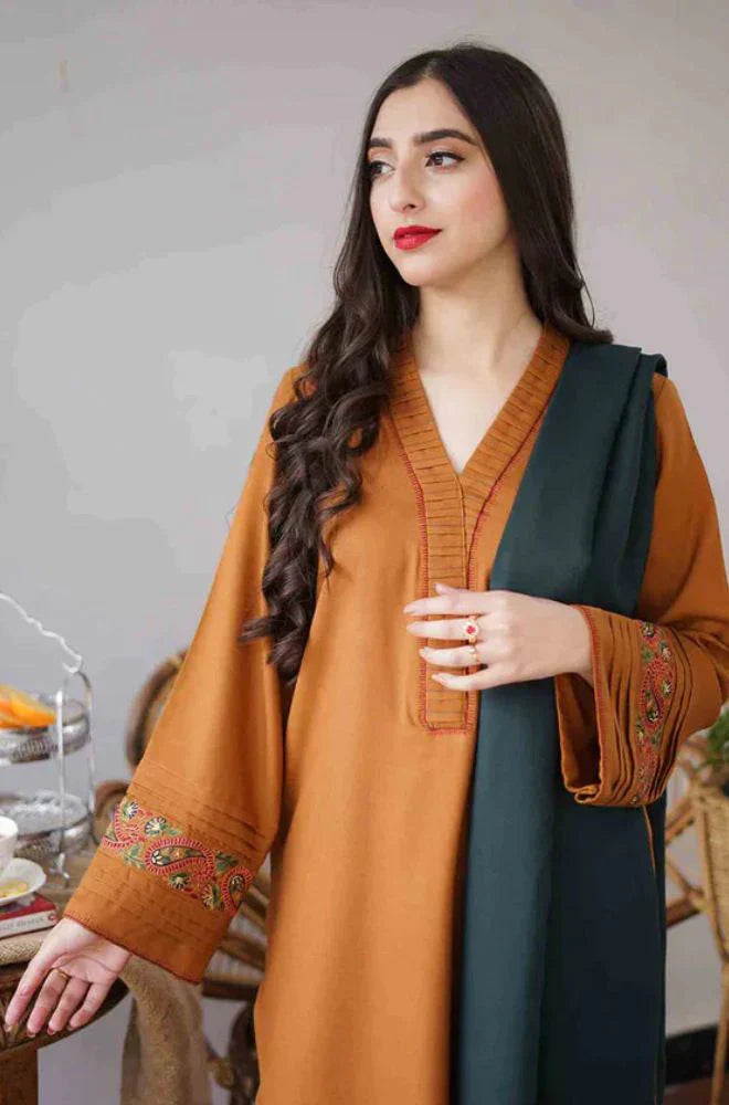 AISLING -3PC DHANAK EMBROIDERED SHIRT WITH DHANAK EMBROIDERED SHAWL& TROUSER -BI-4072