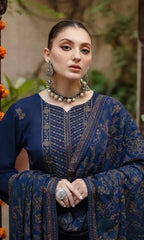 BrandsInn - 3PC DHANAK EMBROIDERED SHIRT WITH DHANAK EMBROIDERED SHAWL AND TROUSER -BIC-4006