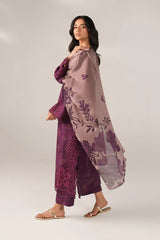 BrandsInn-3PC LAWN CHIKANKARI EMB PRINTED SHIRT WITH SILK PRINTED DUPATTA AND PRINTED TROUSER-BI-020
