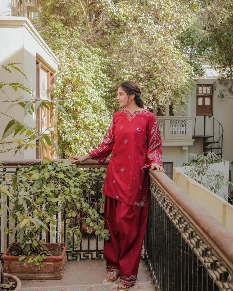 BrandsInn-2PC DHANAK EMBROIDERED SHIRT AND EMBROIDRED TROUSER-BI-126