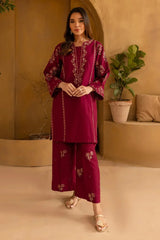 BrandsInn-2PIECE DHANAK EMBROIDERED SHIRT WITH DHANAK EMB TROUSER-BI-15016
