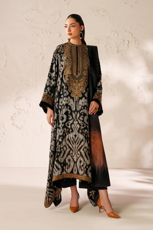BrandsInn-3PC VISCOSE PRINTED EMB SHIRT WITH VISCOSE PRINTED DUPATTA AND TROUSER-BI-2639