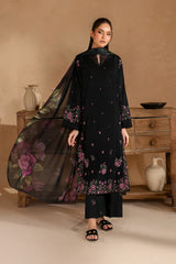 BrandsInn-3PC DHANAK EMBROIDERED SHIRT WITH COUTRAI PRINTED SHAWL AND EMB TROUSER-BI-5147