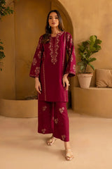 BrandsInn-2PIECE DHANAK EMBROIDERED SHIRT WITH DHANAK EMB TROUSER-BI-15016