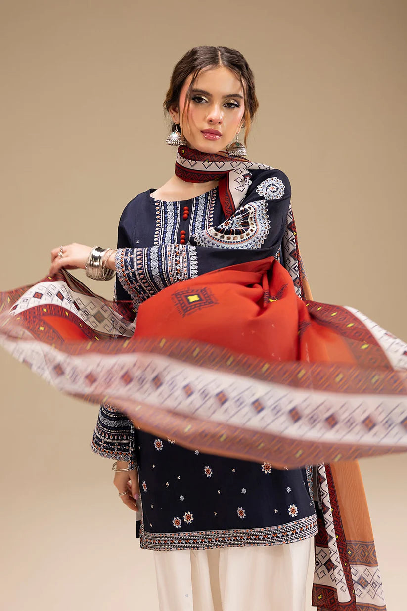 BrandsInn-3PC DHANAK EMBROIDERED SHIRT WITH CORTRAI WOOL PRINTED SHAWL AND EMB TROUSER-BI-427