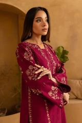 BrandsInn-2PIECE DHANAK EMBROIDERED SHIRT WITH DHANAK EMB TROUSER-BI-15016