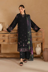 BrandsInn-3PC DHANAK EMBROIDERED SHIRT WITH COUTRAI PRINTED SHAWL AND EMB TROUSER-BI-5147
