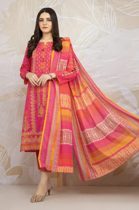 BrandsInn-3PC KHADDAR PRINTED EMB SHIRT WITH KHADDAR PRINT DUPATTA AND PRINT TROUSER-BI-2618