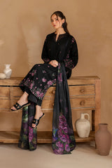 BrandsInn-3PC DHANAK EMBROIDERED SHIRT WITH COUTRAI PRINTED SHAWL AND EMB TROUSER-BI-5147
