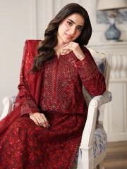 BrandsInn-3PC LAWN PRINTED EMBROIDERED SHIRT WITH ORGANZA EMBROIDERED DUPATTA AND PRINT TROUSER-BI-003