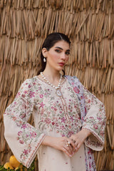 BrandsInn-3PC DHANAK EMBROIDERED SHIRT WITH WOOL PRINTED SHAWL AND EMB TROUSER -BI-5040