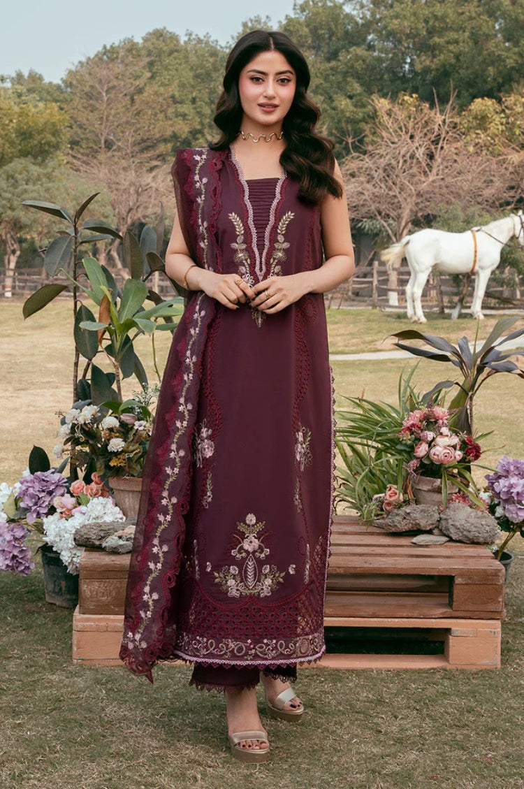 BrandsInn-3PC LAWN EMBROIDERED SHIRT WITH KHAADI NET EMBROIDERED DUPATTA AND TROUSER-BI-4820