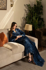 BrandsInn-3PC DHANAK EMBROIDERED SHIRT WITH DHANAK EMBROIDERED SHAWL AND TROUSER-BI-4392