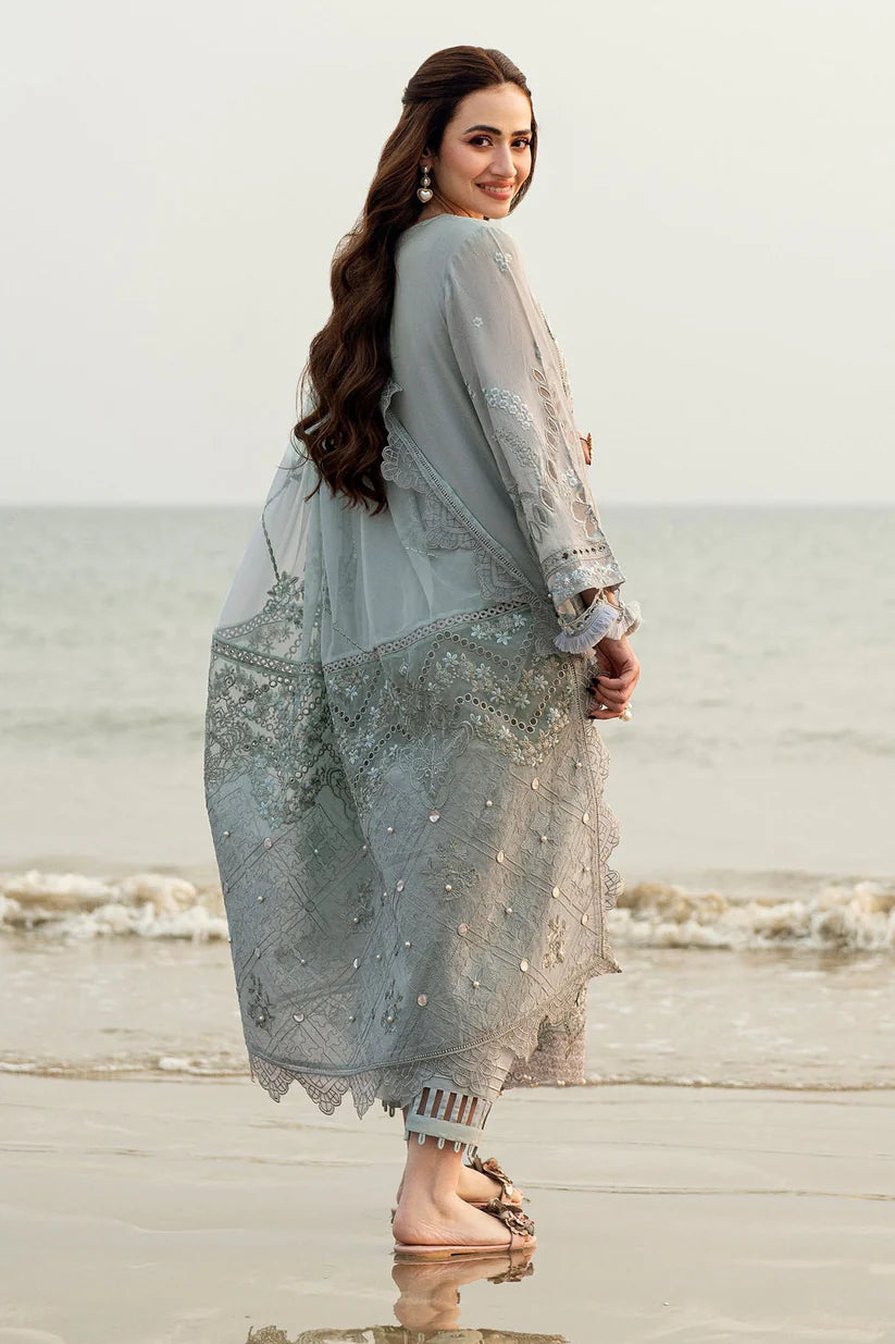 BrandsInn-3PC DHANAK LASER WORK EMBROIDERED SHIRT WITH CHIFFON EMBROIDERED DUPATTA & TROUSER-BI-4214