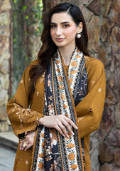 BrandsInn-3PC DHANAK EMBROIDERED SHIRT WITH WOOL DIGITAL PRINT SHAWL AND TROUSER-BI-5038