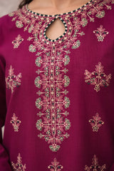 BrandsInn-3PC DHANAK EMBROIDERED SHIRT WITH WOOL PRINTED SHAWL AND TROUSER-BI-5005