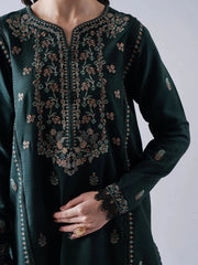 BrandsInn-3PC DHANAK EMBROIDERED SHIRT WITH DHANAK EMBROIDERED SHAWL & TROUSER-BI-4165