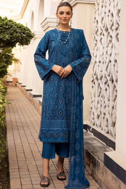 BrandsInn-3PC CHIKENKARI LAWN EMBROIDERED WITH BAMBER CHIFFON EMBROIDERED DUPATTA-BI-4133