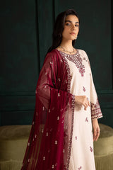 BrandsInn-3PC DHANAK EMBROIDERED SHIRT WITH DHANAK CHIFFON EMBROIDERED DUPATTA AND EMB TROUSER-BI-4348