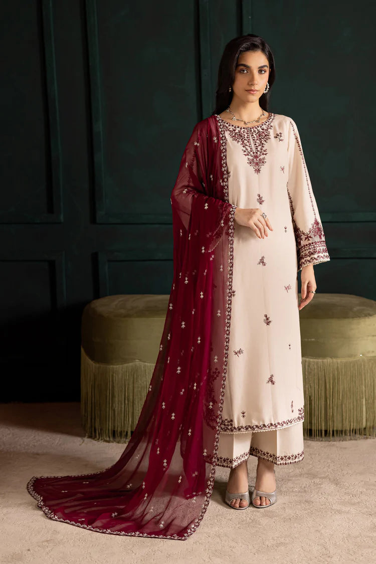 BrandsInn-3PC DHANAK EMBROIDERED SHIRT WITH DHANAK CHIFFON EMBROIDERED DUPATTA AND EMB TROUSER-BI-4348