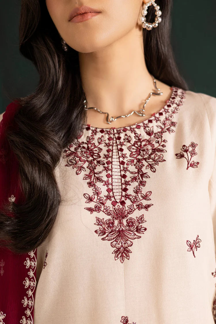 BrandsInn-3PC DHANAK EMBROIDERED SHIRT WITH DHANAK CHIFFON EMBROIDERED DUPATTA AND EMB TROUSER-BI-4348