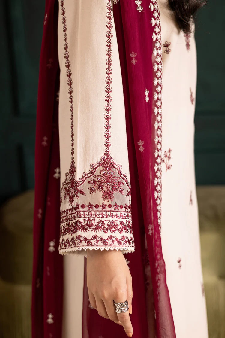 BrandsInn-3PC DHANAK EMBROIDERED SHIRT WITH DHANAK CHIFFON EMBROIDERED DUPATTA AND EMB TROUSER-BI-4348