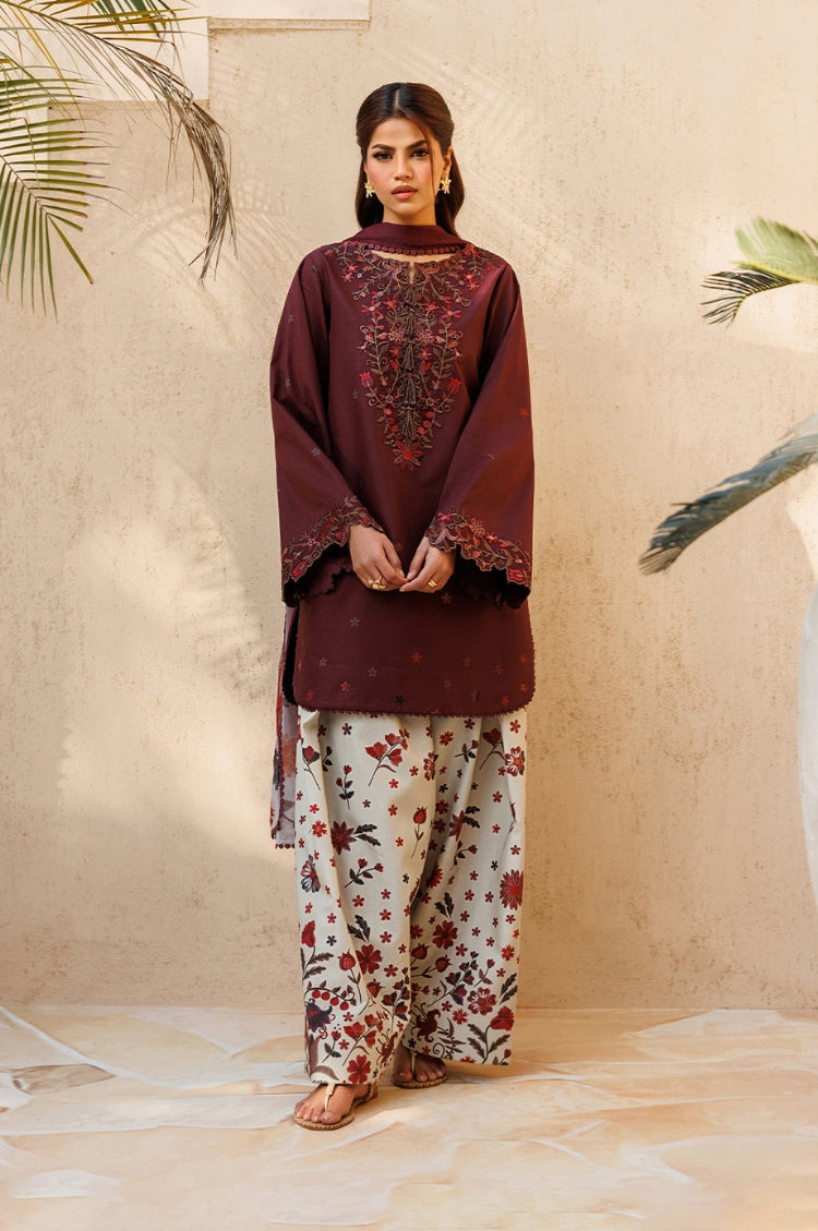 BrandsInn-3PC LAWN EMBROIDERED SHIRT WITH SILK PRINTED DUPATTA AND PRINTED TROUSER-BI-057