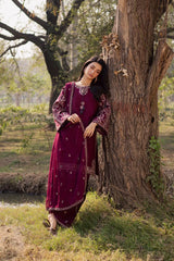 BrandsInn-3PC DHANAK EMBROIDERED SHIRT WITH CHIFFON EMBROIDERED DUPATTA AND EMB TROUSER -BI-5163