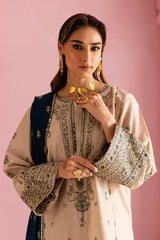 BrandsInn-3PC DHANAK EMBROIDERED SHIRT WITH DHANAK EMBROIDERED SHAWL & EMB TROUSER-BI-4162
