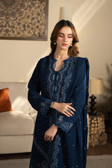 BrandsInn-3PC DHANAK EMBROIDERED SHIRT WITH DHANAK EMBROIDERED SHAWL AND TROUSER-BI-4392