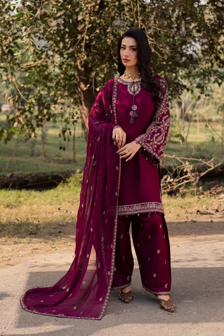 BrandsInn-3PC DHANAK EMBROIDERED SHIRT WITH CHIFFON EMBROIDERED DUPATTA AND EMB TROUSER -BI-5163