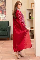 BrandsInn-3PC LAWN CHIKENKARI EMBROIDERED SHIRT WITH LAWN TUBE SLUB DUPATTA-BI-325