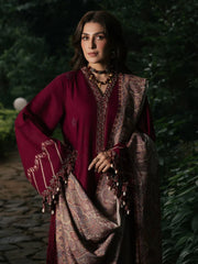 BrandsInn-3PC DHANAK EMBROIDERED SHIRT WITH COUTRAI PRINTED SHAWL AND TROUSER-BI-5323