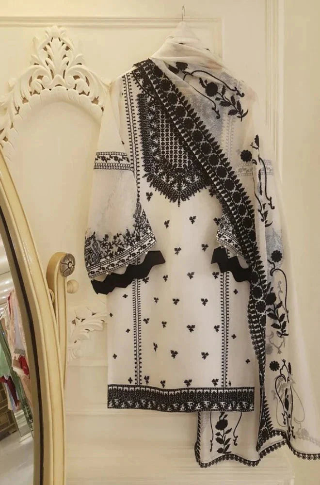 BrandsInn-3PC LAWN HEAVY EMBROIDERED SHIRT WITH EMBROIDERED BAMBER CHIFFON DUPATTA-BI-3524