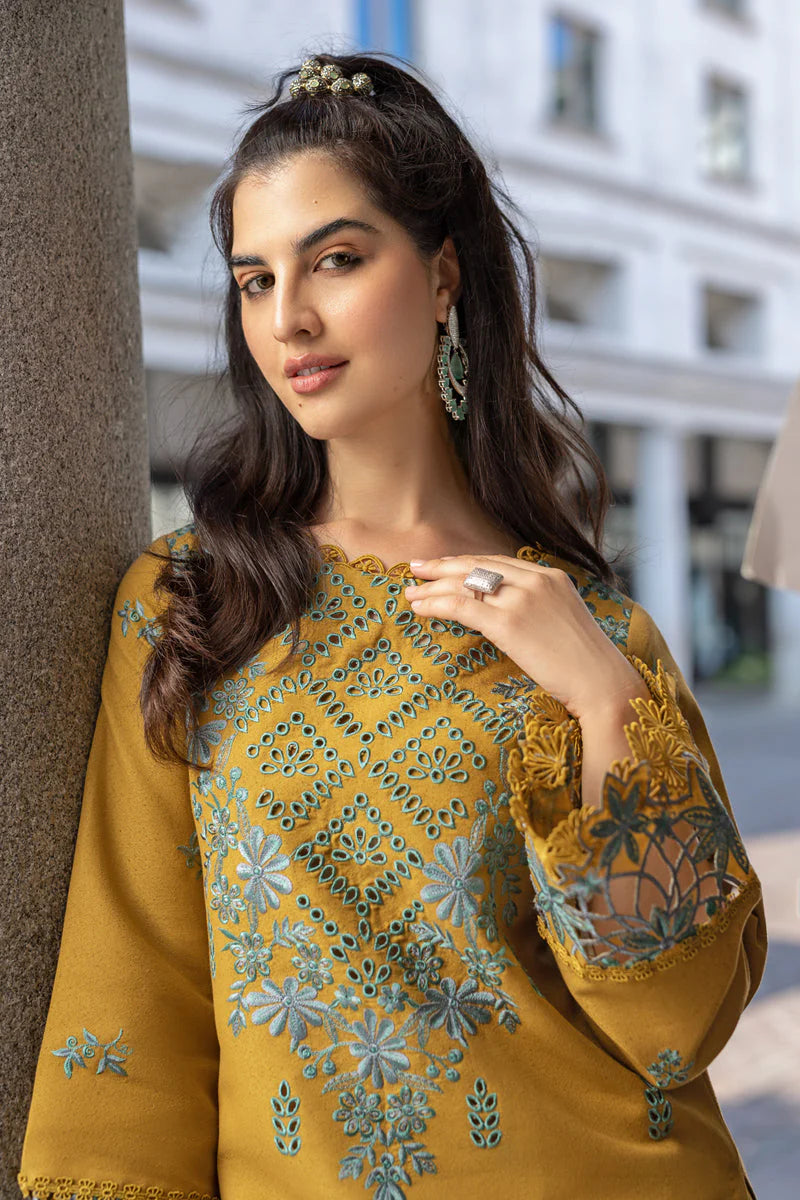 BrandsInn-3PC DHANAK EMBROIDERED SHIRT WITH COURTRAI PRINTED SHAWL AND TROUSER-BI-4183