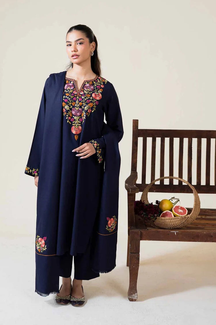BrandsInn-3PC DHANAK EMBROIDERED SHIRT WITH DHANAK EMBROIDERED SHAWL AND TROUSER-BI-5048