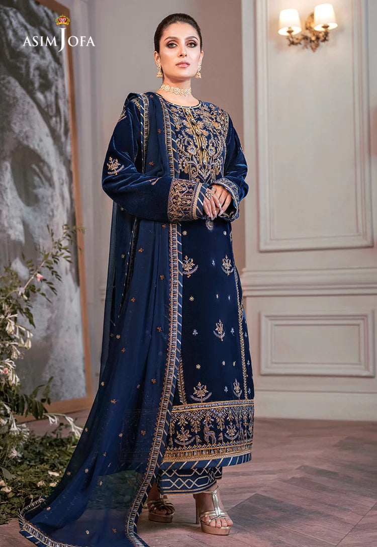 BrandsInn-3PC VELVET EMBROIDERED SHIRT WITH CHIFFON EMBROIDERED DUPATTA & TROUSER-BI-4311