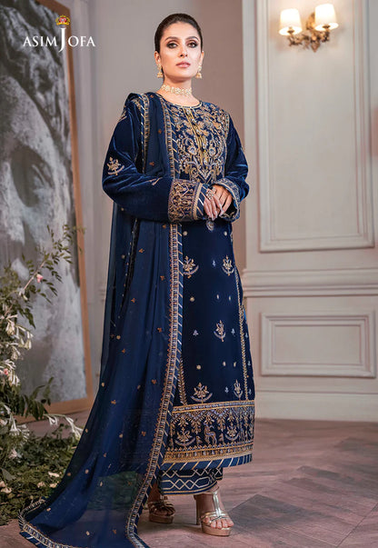 BrandsInn-3PC VELVET EMBROIDERED SHIRT WITH CHIFFON EMBROIDERED DUPATTA & TROUSER-BI-4311