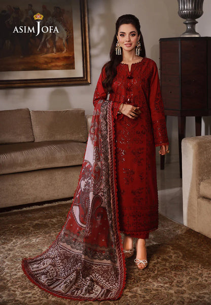 BrandsInn-3PC DHANAK SEQUIN EMBROIDRED SHIRT WITH COURTRAI PRINTED SHAWL AND TROUSER-BI-4228