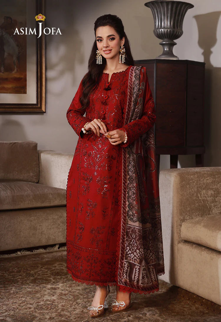 BrandsInn-3PC DHANAK SEQUIN EMBROIDRED SHIRT WITH COURTRAI PRINTED SHAWL AND TROUSER-BI-4228