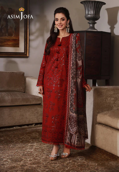 BrandsInn-3PC DHANAK SEQUIN EMBROIDRED SHIRT WITH COURTRAI PRINTED SHAWL AND TROUSER-BI-4228