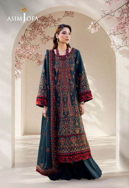 BrandsInn-3PC DHANAK EMBROIDERED SHIRT WITH DHANAK EMBROIDERED SHAWL AND TROUSER -BI-4191
