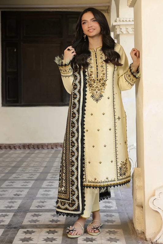 BrandsInn- 3PC LAWN EMBROIDERED SHIRT WITH MONARK PRINTED DUPATTA AND TROUSER-BIC-406