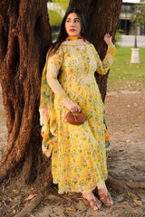 BrandsInn-3PC LAWN PRINTED EMB FROCK WITH SILK PRINTED EMB DUPATTA AND DYED TROUSER-BI-038