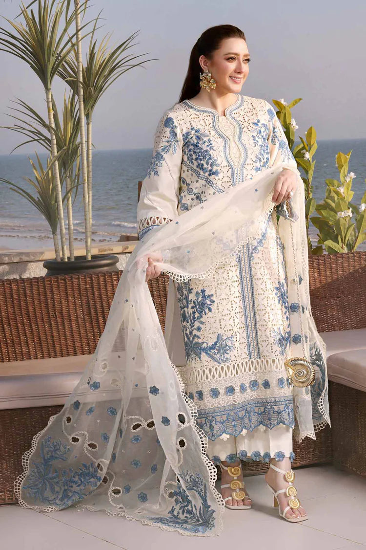 BrandsInn-3PC LAWN EMBROIDERED SHIRT WITH ORGANZA EMBROIDERED DUPATTA AND TROUSER-BI-4828
