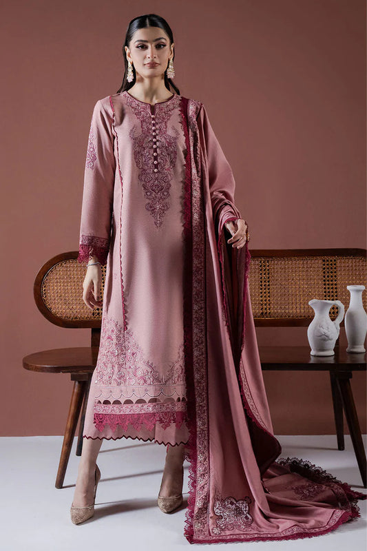 BrandsInn-3PC DHANAK EMBROIDERED SHIRT WITH DHANAK EMBROIDERED SHAWL & TROUSER-BI-4119