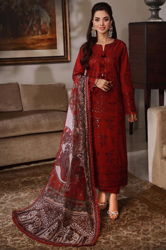 BrandsInn-3PC DHANAK SEQUIN EMBROIDRED SHIRT WITH COURTRAI PRINTED SHAWL AND TROUSER-BI-4228