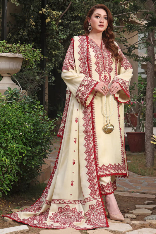 BrandsInn-3PC DHANAK EMBROIDERED SHIRT WITH DHANAK EMBROIDERED SHAWL & TROUSER-BI-4304