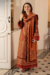 BrandsInn-3PC DHANAK SEQUIN EMBROIDERED SHIRT WITH DHANAK EMBROIDERED SHAWL AND TROUSER -BI-4330